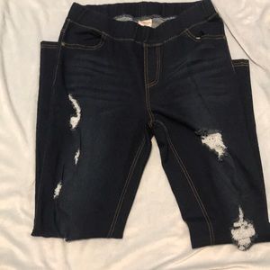 Dark distressed wash jean leggings